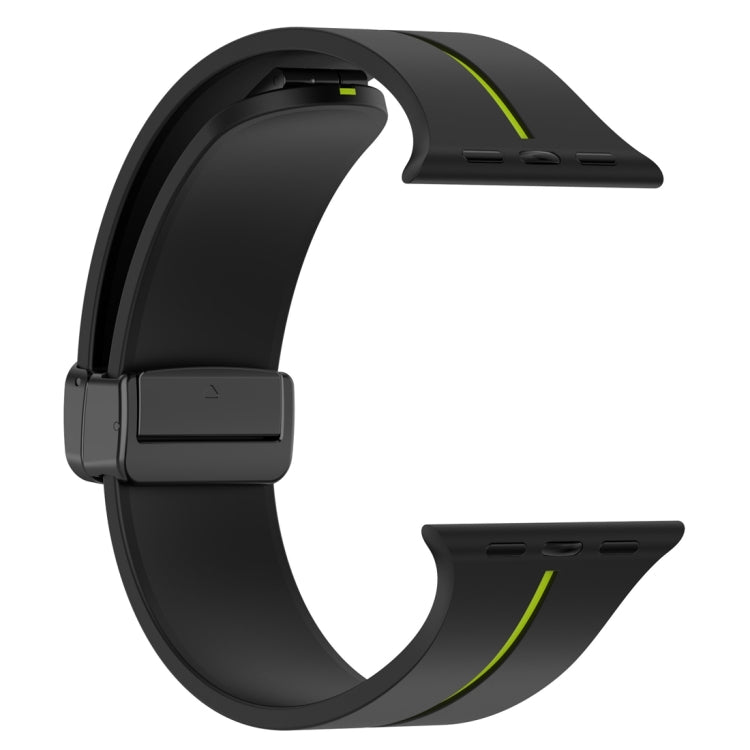 Two Color Folding Buckle Silicone Watch Band For Apple Watch Ultra 49mm(Black+Lime) by bashfashion
