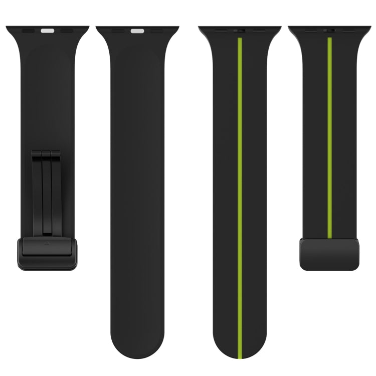 Two Color Folding Buckle Silicone Watch Band For Apple Watch Ultra 49mm(Black+Lime) by bashfashion