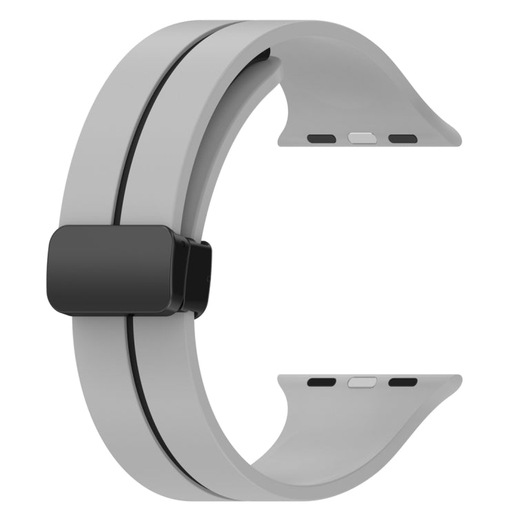 Two Color Folding Buckle Silicone Watch Band For Apple Watch Ultra 49mm(Light Grey+Black) by bashfashion