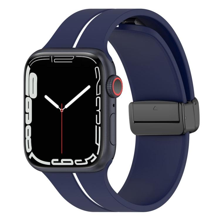 Two Color Folding Buckle Silicone Watch Band For Apple Watch Ultra 49mm(Midnight Blue+White) by bashfashion
