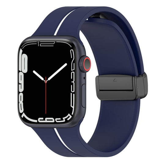 Two Color Folding Buckle Silicone Watch Band For Apple Watch Ultra 49mm(Midnight Blue+White) by bashfashion
