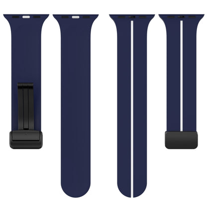 Two Color Folding Buckle Silicone Watch Band For Apple Watch Ultra 49mm(Midnight Blue+White) by bashfashion