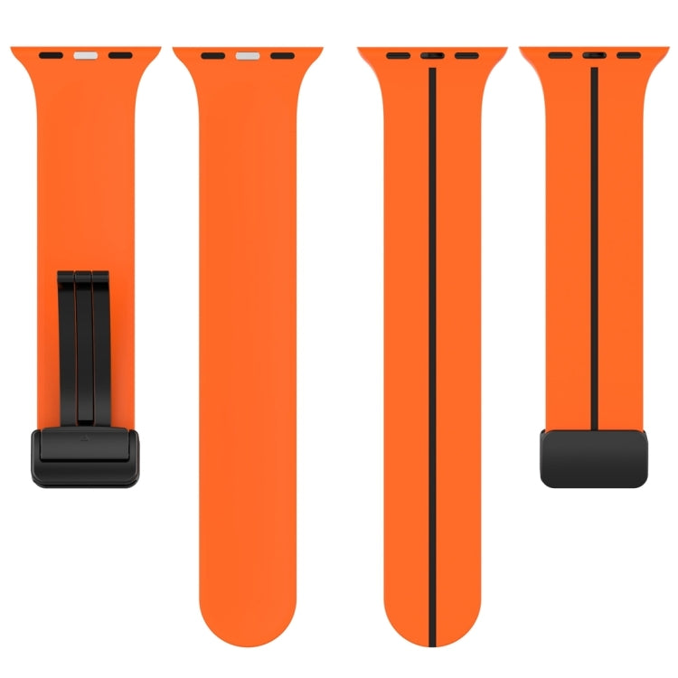 Two Color Folding Buckle Silicone Watch Band For Apple Watch Ultra 2 49mm(Orange+Black) by bashfashion