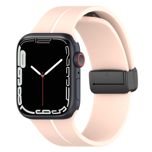 Two Color Folding Buckle Silicone Watch Band For Apple Watch Ultra 2 49mm(Pink+White) by bashfashion