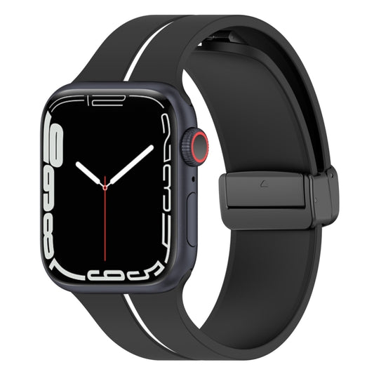 Two Color Folding Buckle Silicone Watch Band For Apple Watch Ultra 2 49mm(Black+White) by bashfashion