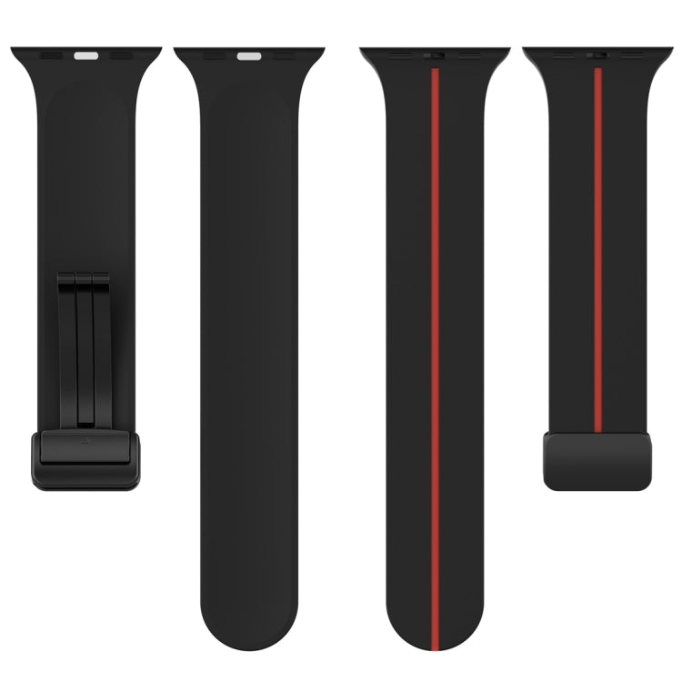 Two Color Folding Buckle Silicone Watch Band For Apple Watch Ultra 2 49mm(Black+Red) by bashfashion