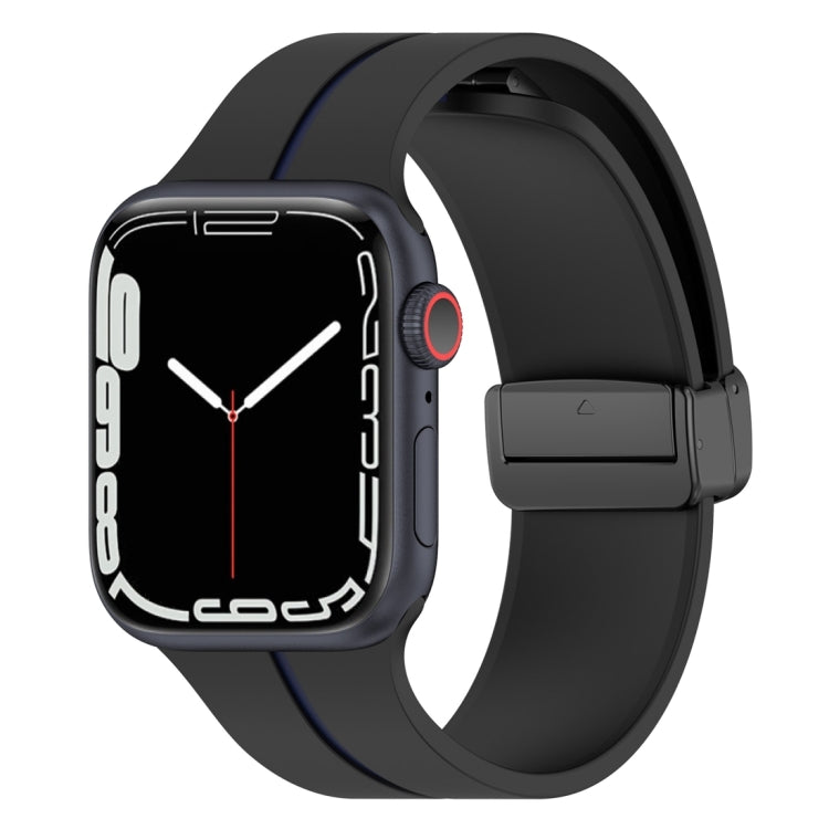 Two Color Folding Buckle Silicone Watch Band For Apple Watch Ultra 2 49mm(Black+Blue) by bashfashion