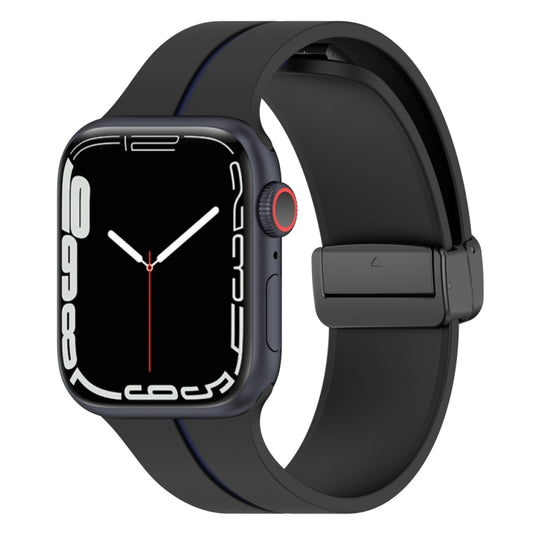 Two Color Folding Buckle Silicone Watch Band For Apple Watch Ultra 2 49mm(Black+Blue) by bashfashion