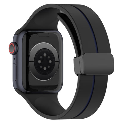 Two Color Folding Buckle Silicone Watch Band For Apple Watch Ultra 2 49mm(Black+Blue) by bashfashion