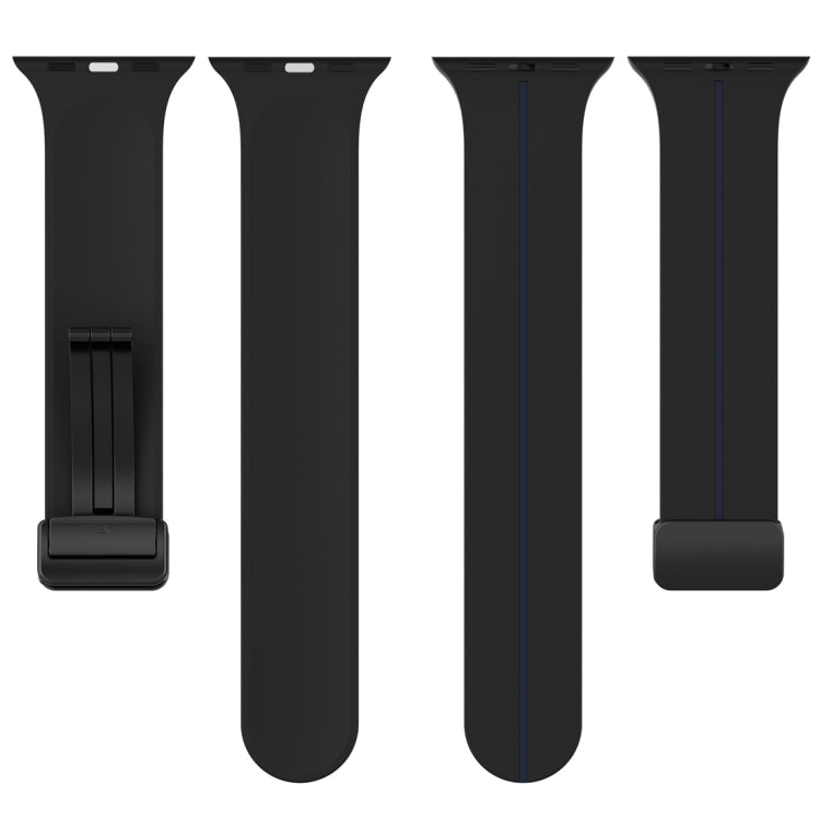 Two Color Folding Buckle Silicone Watch Band For Apple Watch Ultra 2 49mm(Black+Blue) by bashfashion