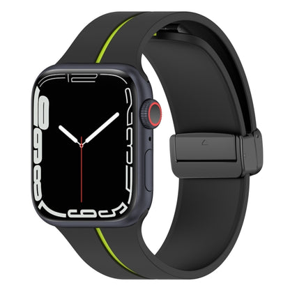 Two Color Folding Buckle Silicone Watch Band For Apple Watch Ultra 2 49mm(Black+Lime) by bashfashion