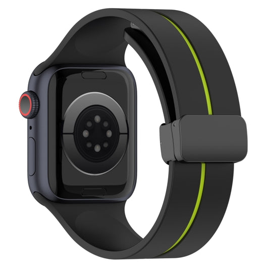 Two Color Folding Buckle Silicone Watch Band For Apple Watch Ultra 2 49mm(Black+Lime) by bashfashion