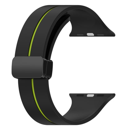 Two Color Folding Buckle Silicone Watch Band For Apple Watch Ultra 2 49mm(Black+Lime) by bashfashion