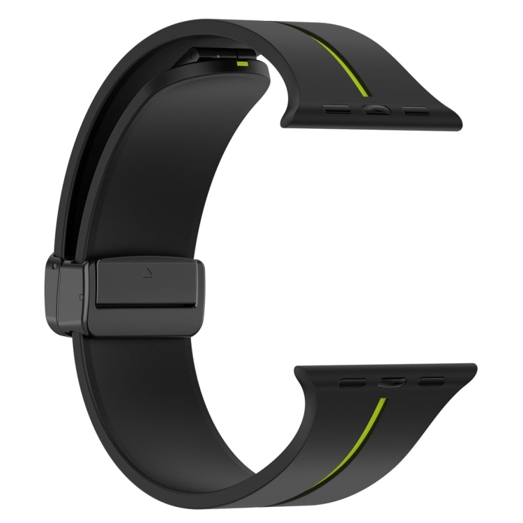 Two Color Folding Buckle Silicone Watch Band For Apple Watch Ultra 2 49mm(Black+Lime) by bashfashion
