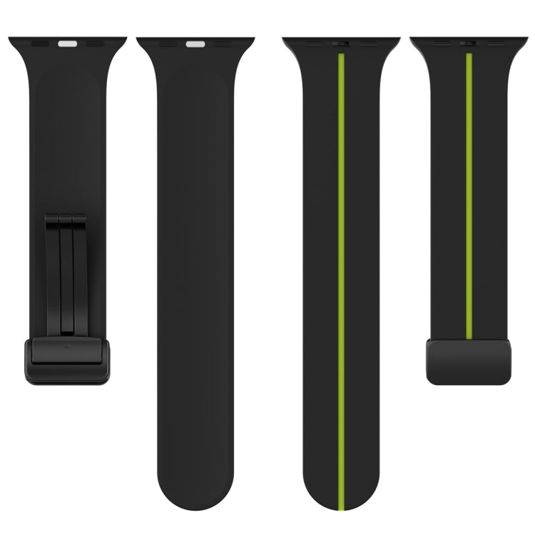 Two Color Folding Buckle Silicone Watch Band For Apple Watch Ultra 2 49mm(Black+Lime) by bashfashion