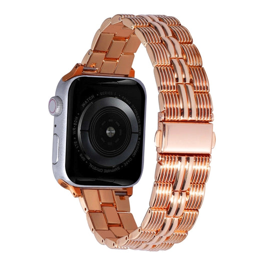 3-Beads Stripe Metal Watch Band For Apple Watch Ultra 2 49mm(Rose Gold) by bashfashion