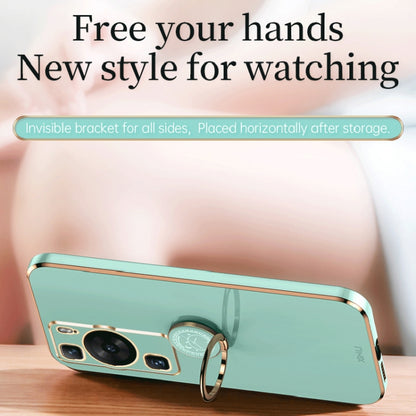 For Huawei P60 XINLI Straight Edge 6D Electroplate TPU Phone Case with Ring Holder(Mint Green) by XINLI