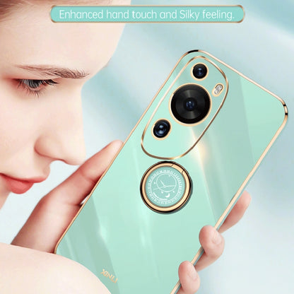 For Huawei P60 Art XINLI Straight Edge 6D Electroplate TPU Phone Case with Ring Holder(Hawthorn Red) by XINLI