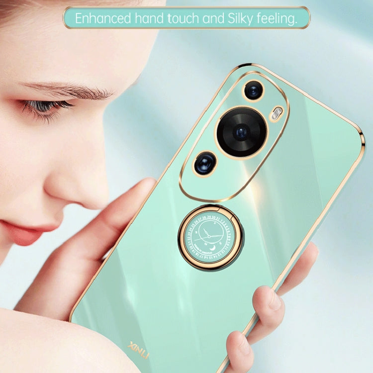 For Huawei P60 Art XINLI Straight Edge 6D Electroplate TPU Phone Case with Ring Holder(White) by XINLI