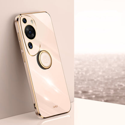 For Huawei P60 Art XINLI Straight Edge 6D Electroplate TPU Phone Case with Ring Holder(Pink) by XINLI