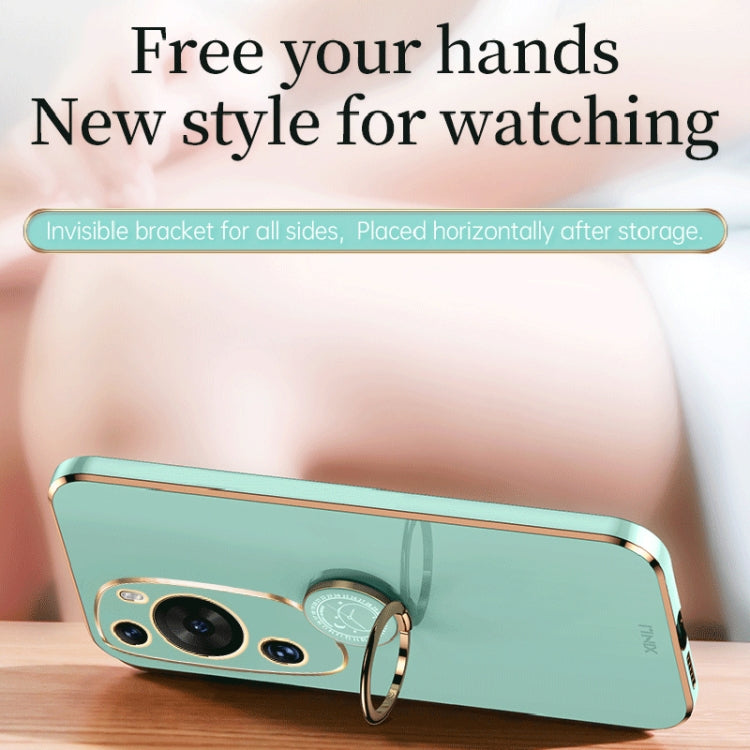 For Huawei P60 Art XINLI Straight Edge 6D Electroplate TPU Phone Case with Ring Holder(Mint Green) by XINLI