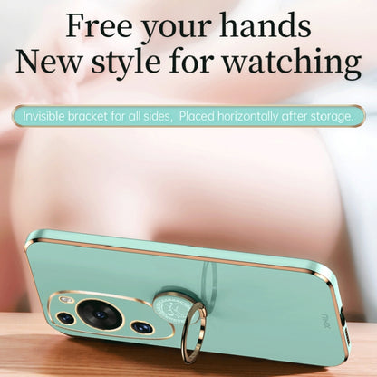 For Huawei P60 Art XINLI Straight Edge 6D Electroplate TPU Phone Case with Ring Holder(Mint Green) by XINLI