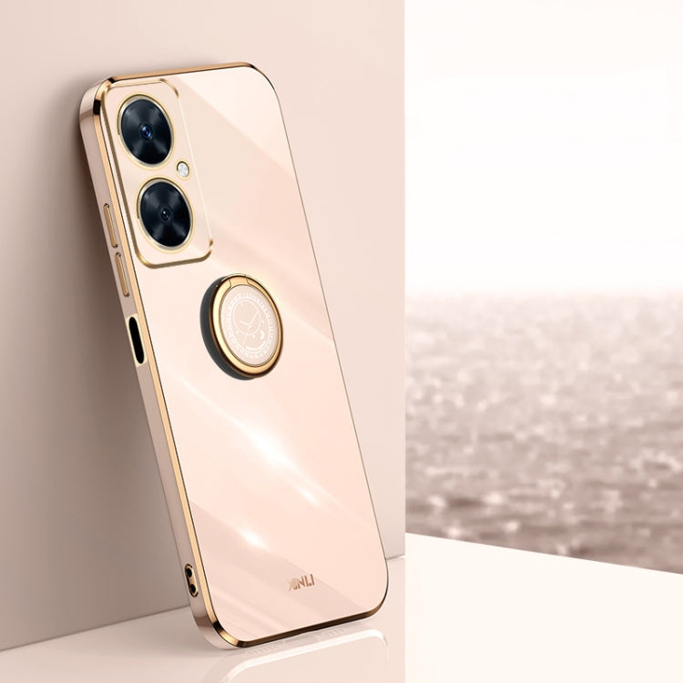 For Huawei Maimang 20 XINLI Straight Edge 6D Electroplate TPU Phone Case with Ring Holder(Pink) by XINLI