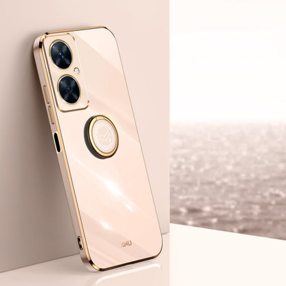 For Huawei Maimang 20 XINLI Straight Edge 6D Electroplate TPU Phone Case with Ring Holder(Pink) by XINLI