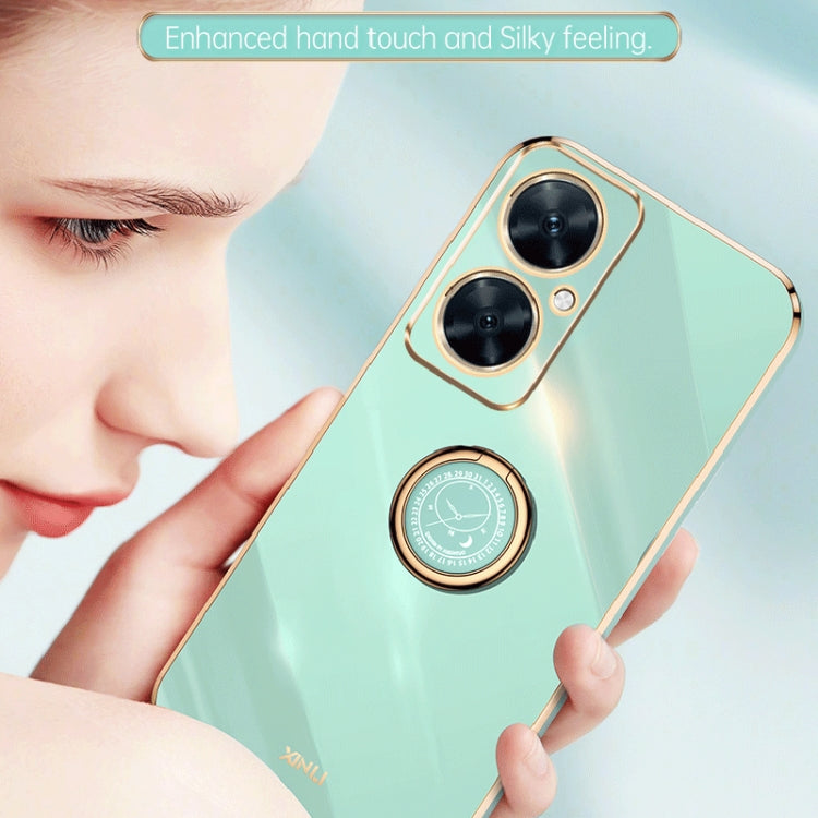 For Huawei Maimang 20 XINLI Straight Edge 6D Electroplate TPU Phone Case with Ring Holder(Mint Green) by XINLI