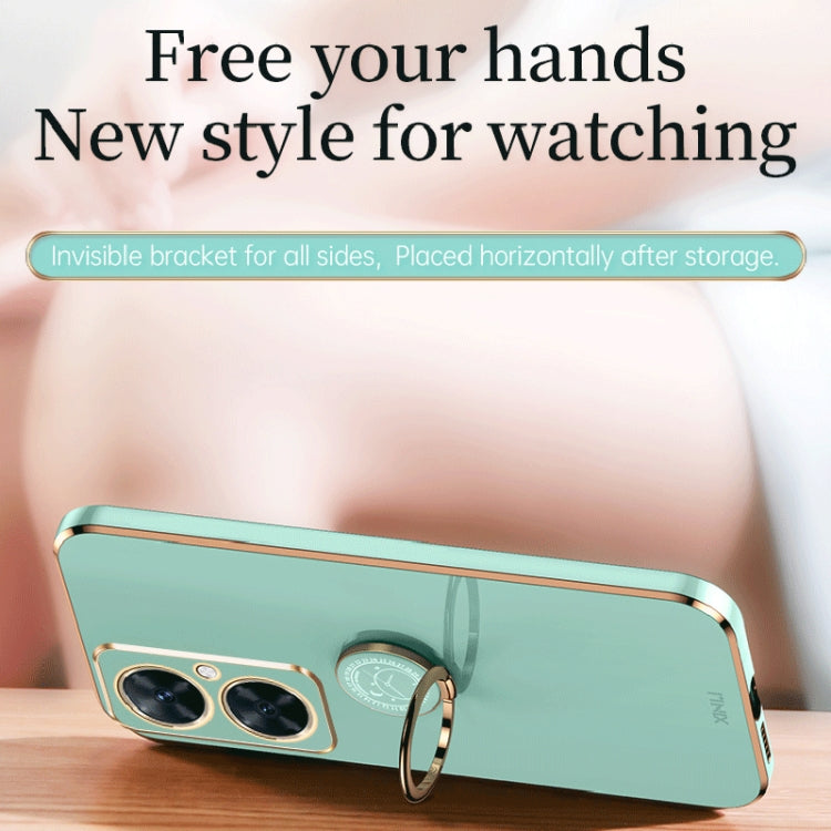 For Huawei Maimang 20 XINLI Straight Edge 6D Electroplate TPU Phone Case with Ring Holder(Mint Green) by XINLI