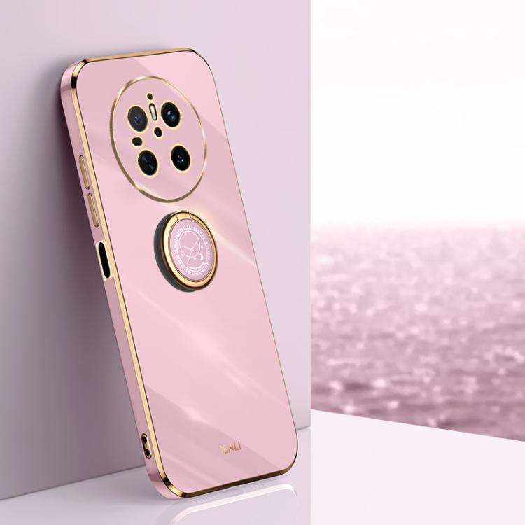 For Huawei Mate 70 XINLI Straight Edge 6D Electroplate TPU Phone Case with Ring Holder(Cherry Purple) by XINLI