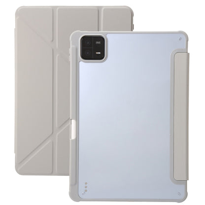For Xiaomi Pad 6 Clear Acrylic Deformation Leather Tablet Case(Grey) by bashfashion