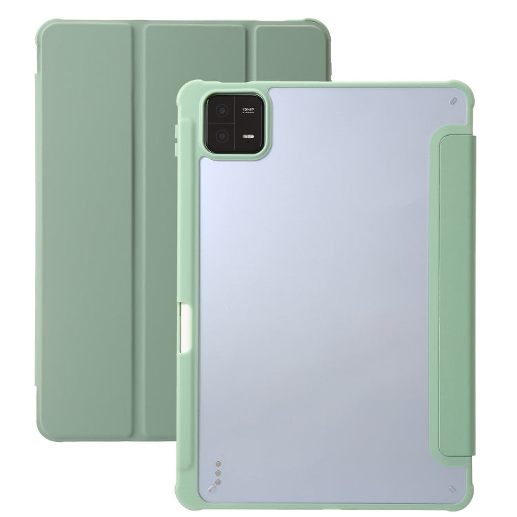 For Xiaomi Pad 6 3-Fold Clear Acrylic Leather Tablet Case(Green) by bashfashion