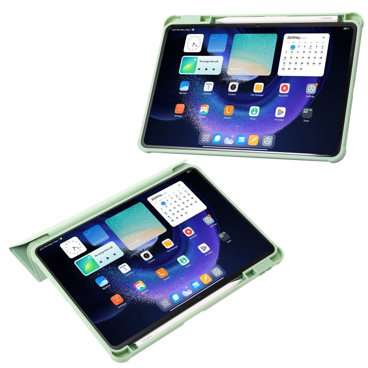For Xiaomi Pad 6 3-Fold Clear Acrylic Leather Tablet Case(Green) by bashfashion