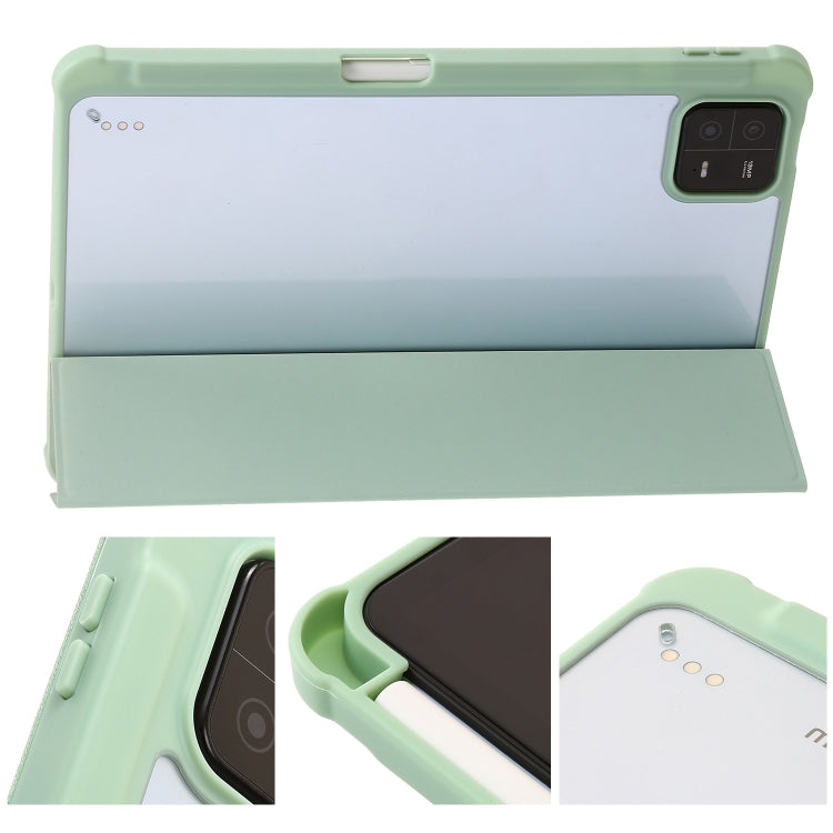 For Xiaomi Pad 6 3-Fold Clear Acrylic Leather Tablet Case(Green) by bashfashion