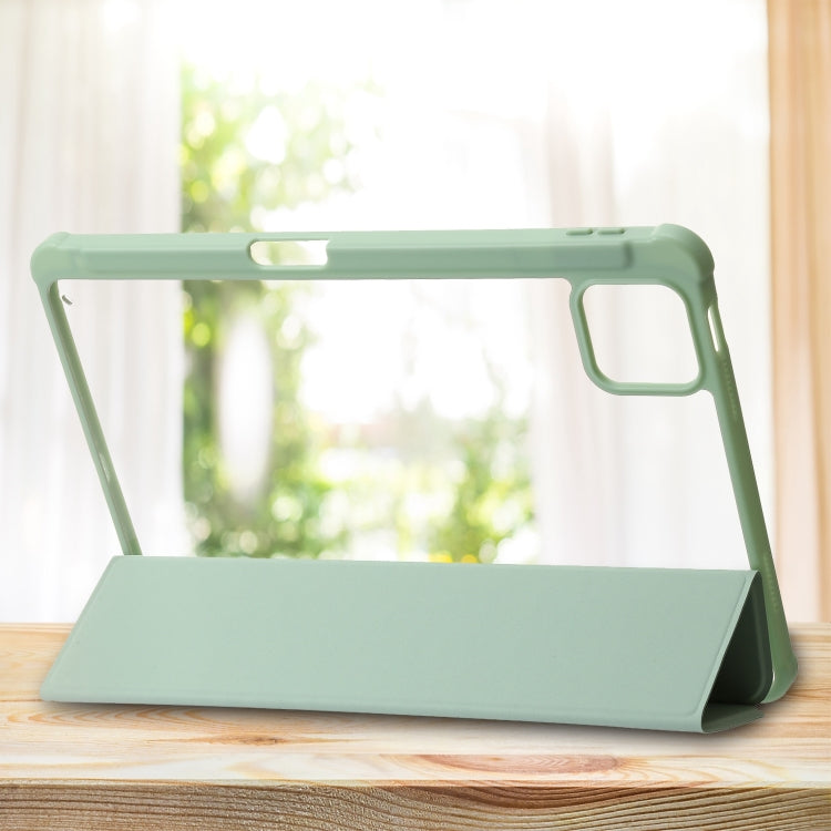 For Xiaomi Pad 6 3-Fold Clear Acrylic Leather Tablet Case(Green) by bashfashion