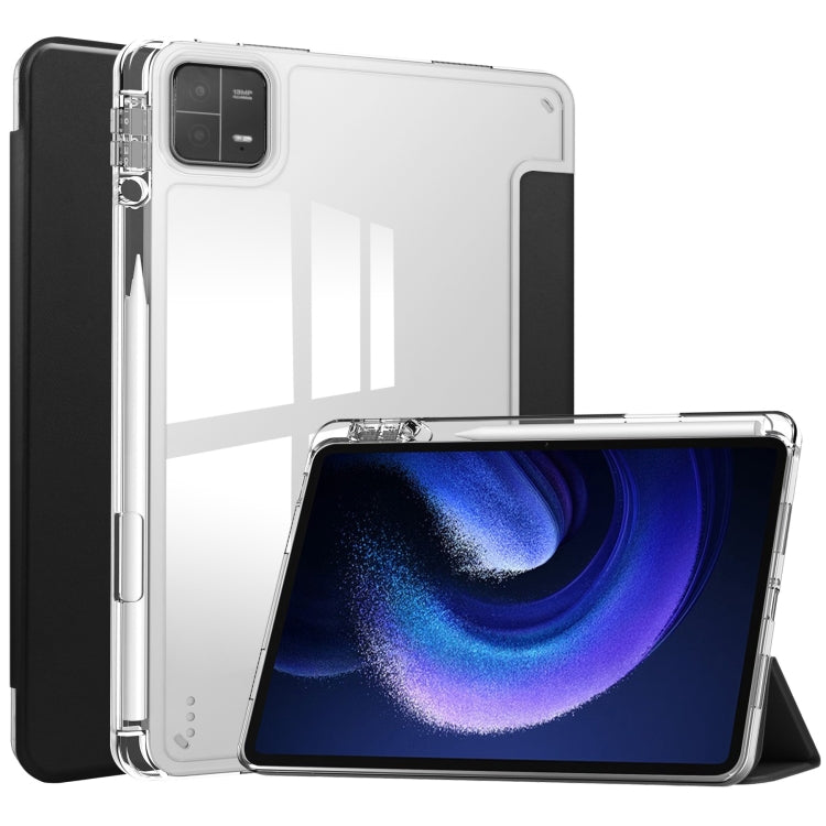 For Xiaomi Pad 6 / 6 Pro 3-fold Clear TPU Smart Leather Tablet Case(Black) by bashfashion