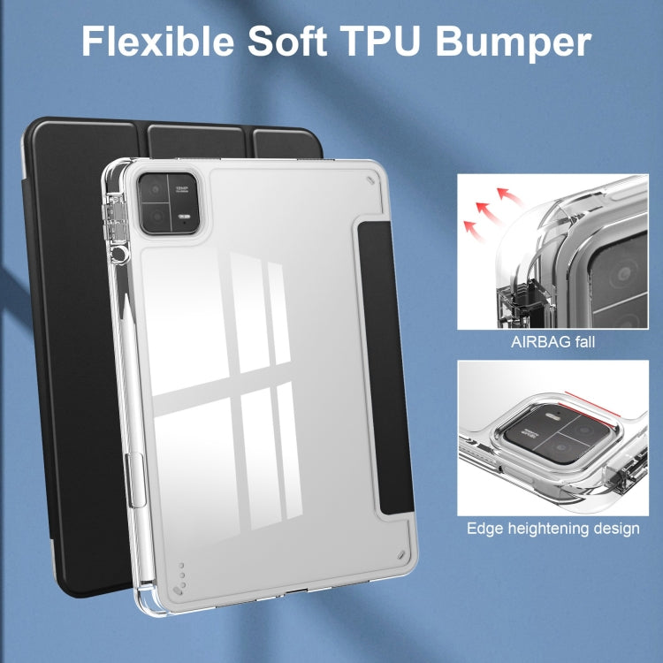 For Xiaomi Pad 6 / 6 Pro 3-fold Clear TPU Smart Leather Tablet Case(Black) by bashfashion