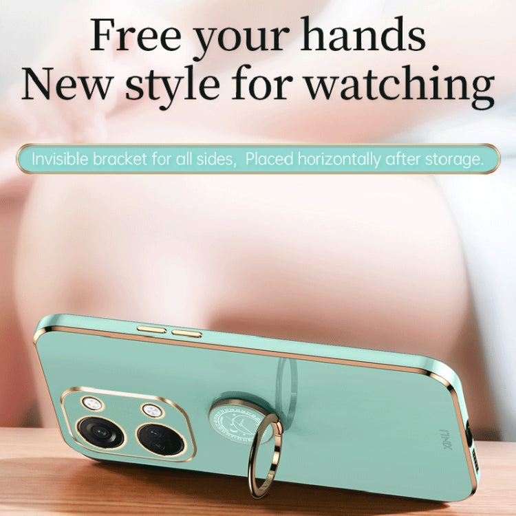 For OnePlus Ace 2V XINLI Straight Edge 6D Electroplate TPU Phone Case with Ring Holder(Mint Green) by XINLI