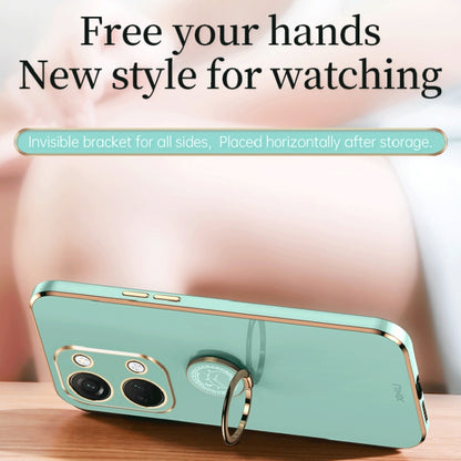 For OnePlus Ace 2V XINLI Straight Edge 6D Electroplate TPU Phone Case with Ring Holder(Mint Green) by XINLI