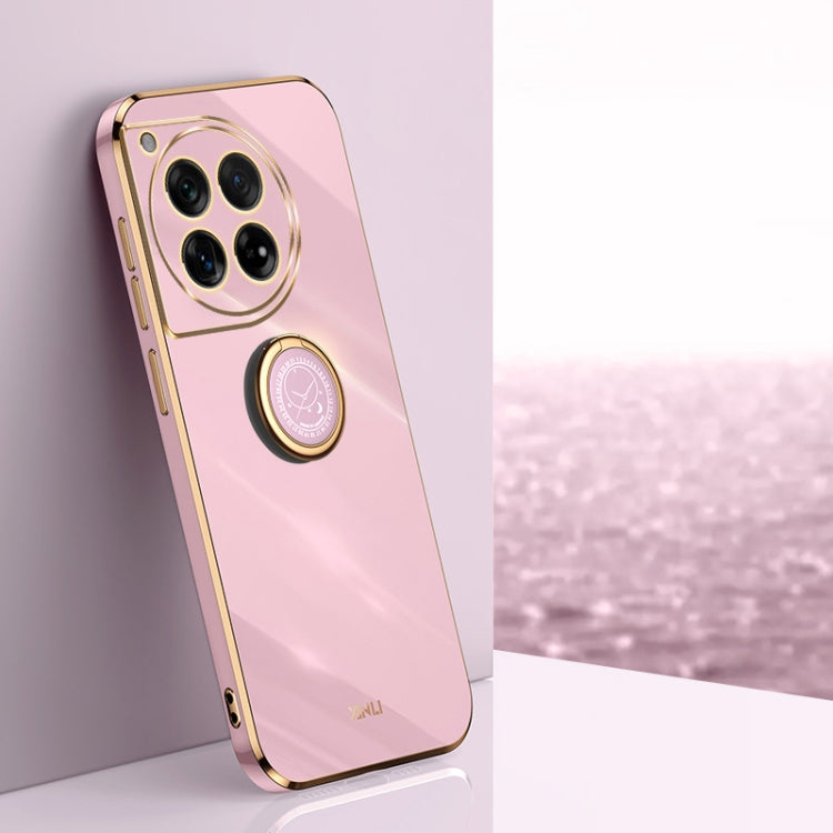 For OnePlus 12 XINLI Straight Edge 6D Electroplate TPU Phone Case with Ring Holder(Cherry Purple) by XINLI