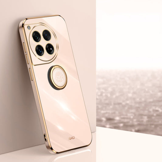 For OnePlus 12 XINLI Straight Edge 6D Electroplate TPU Phone Case with Ring Holder(Pink) by XINLI