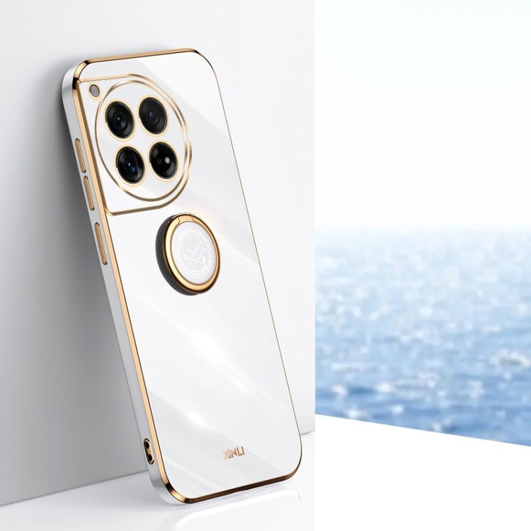 For OnePlus Ace 3 XINLI Straight Edge 6D Electroplate TPU Phone Case with Ring Holder(White) by XINLI