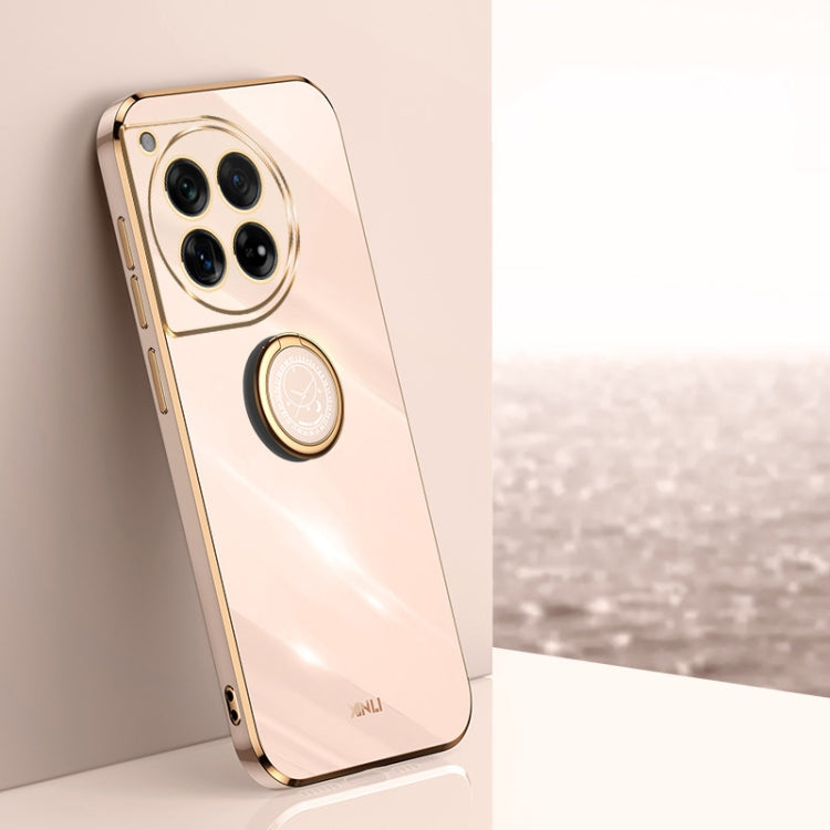 For OnePlus Ace 3 XINLI Straight Edge 6D Electroplate TPU Phone Case with Ring Holder(Pink) by XINLI