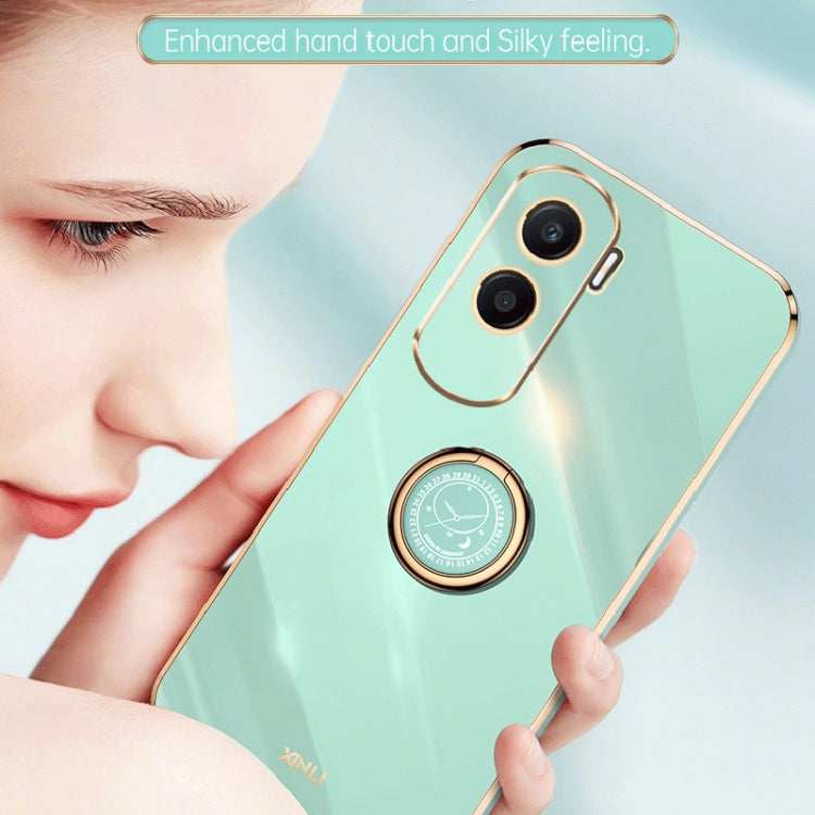 For Honor X50i 5G XINLI Straight Edge 6D Electroplate TPU Phone Case with Ring Holder(Hawthorn Red) by XINLI