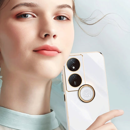 For Honor Play 50 Plus 5G XINLI Straight Edge 6D Electroplate TPU Phone Case with Ring Holder(Pink) by XINLI