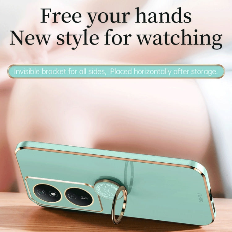 For Honor Play 50 Plus 5G XINLI Straight Edge 6D Electroplate TPU Phone Case with Ring Holder(Mint Green) by XINLI