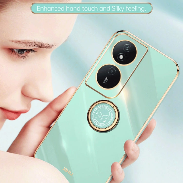 For Honor Play 50 Plus 5G XINLI Straight Edge 6D Electroplate TPU Phone Case with Ring Holder(Mint Green) by XINLI