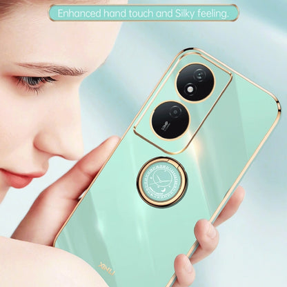 For Honor Play 50 Plus 5G XINLI Straight Edge 6D Electroplate TPU Phone Case with Ring Holder(Mint Green) by XINLI