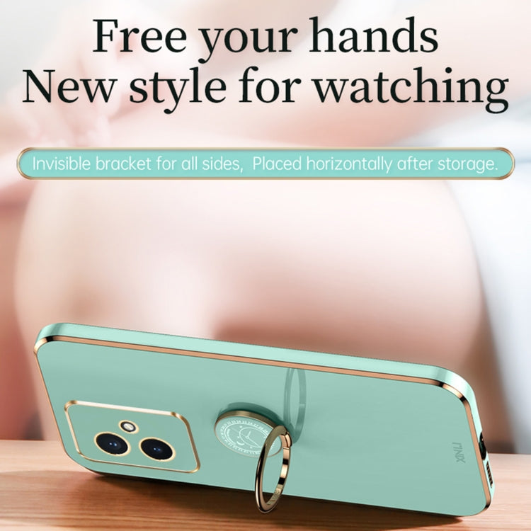 For Honor 100 XINLI Straight Edge 6D Electroplate TPU Phone Case with Ring Holder(Mint Green) by XINLI